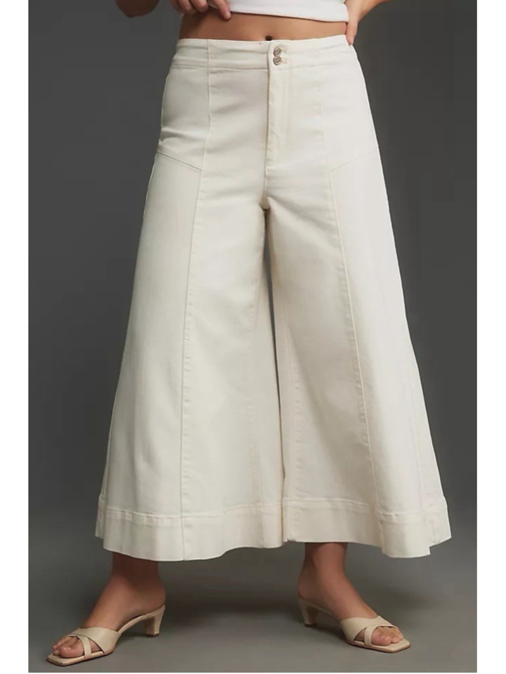 Anthropologie Pilcro 23 Ivory Corset High Rise Crop Culotte Jeans 23x23.5”